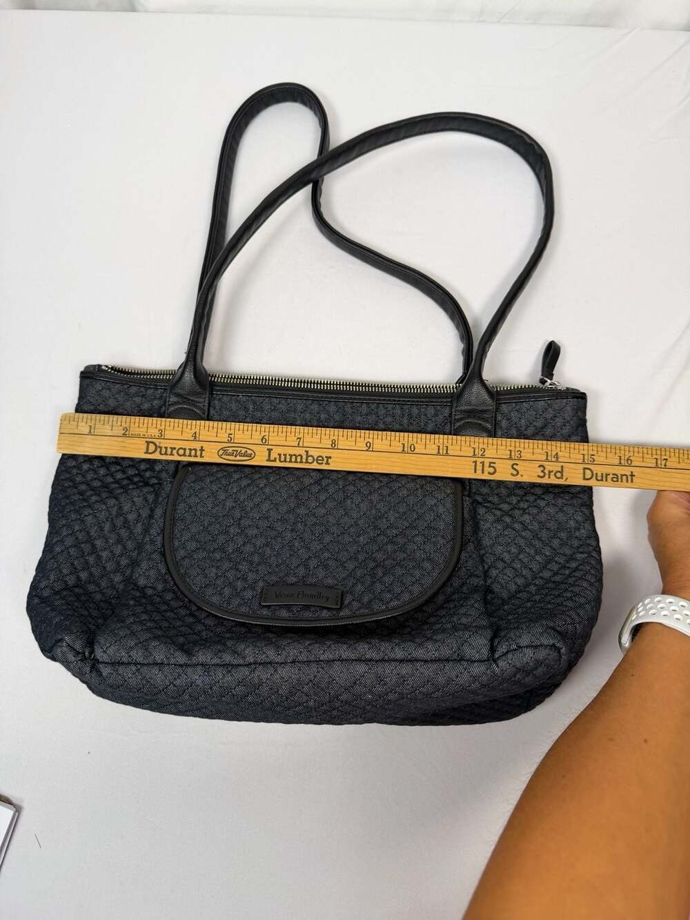 Vera Bradley Carson East West Black Quilted Denim Tote Bag Purse - Picture 9 of 9